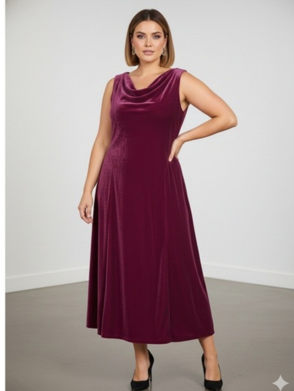 Coldwater Creek Cowneck Sleeveless Velvet Maxi Dress in Deep Wine Whimsigoth Lrg